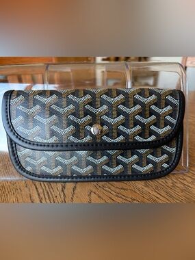 Goyard Black and Brown Chevron Coated Canvas Snap Wallet
